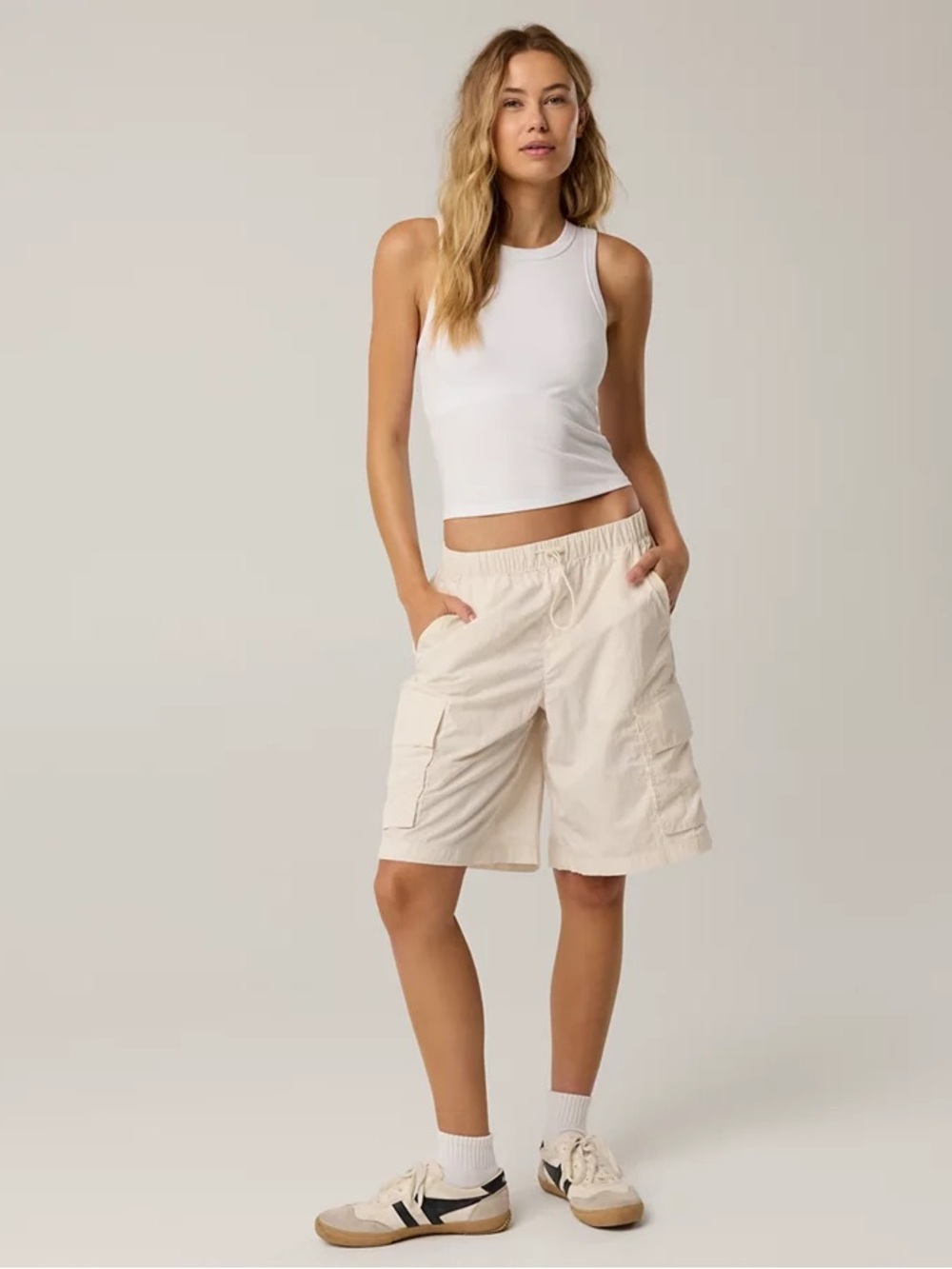 aerie Cream Cargo Shorts with Elastic Drawstring Waist